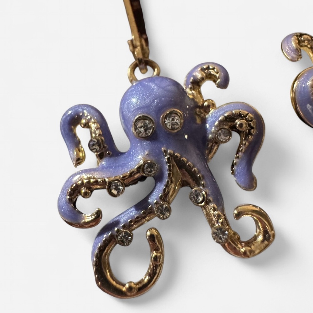 NWT Napier Gold Tone Purple Enamel Ocean World Octopus Drop Earrings - Picture 3 of 5